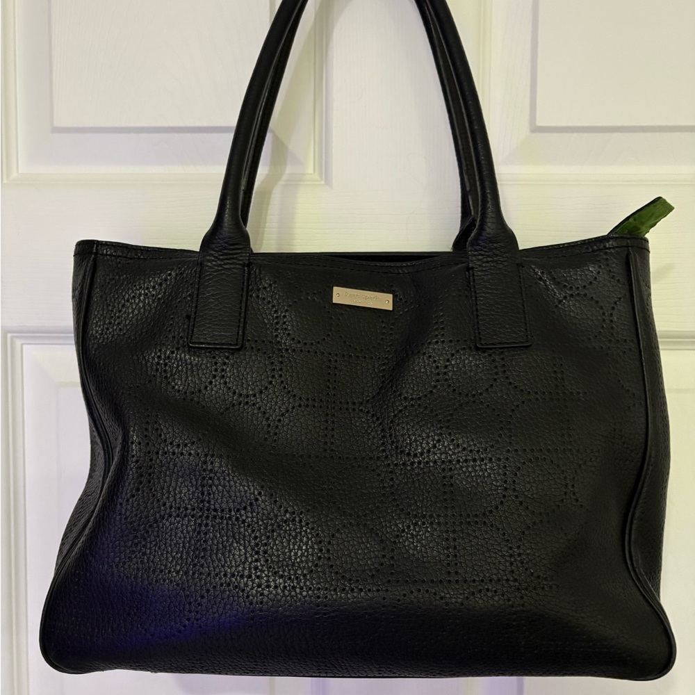 EUC Kate Spade Noel Rue Black Tote Perforated Pebbled Leather Handbag